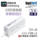 Masterplug SRGDSU62PW 2米防雷拖板（6×13A＋2USB 