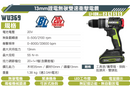 13mm鋰電無碳雙速衝擊電鑽  WU369